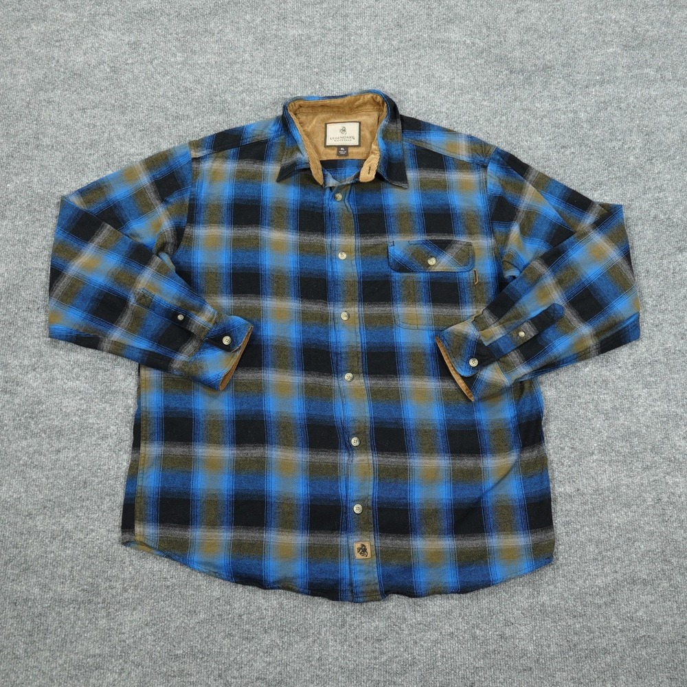 Legendary Whitetails Shirt Mens XL Blue Plaid Long Sleeve Button Up Pockets